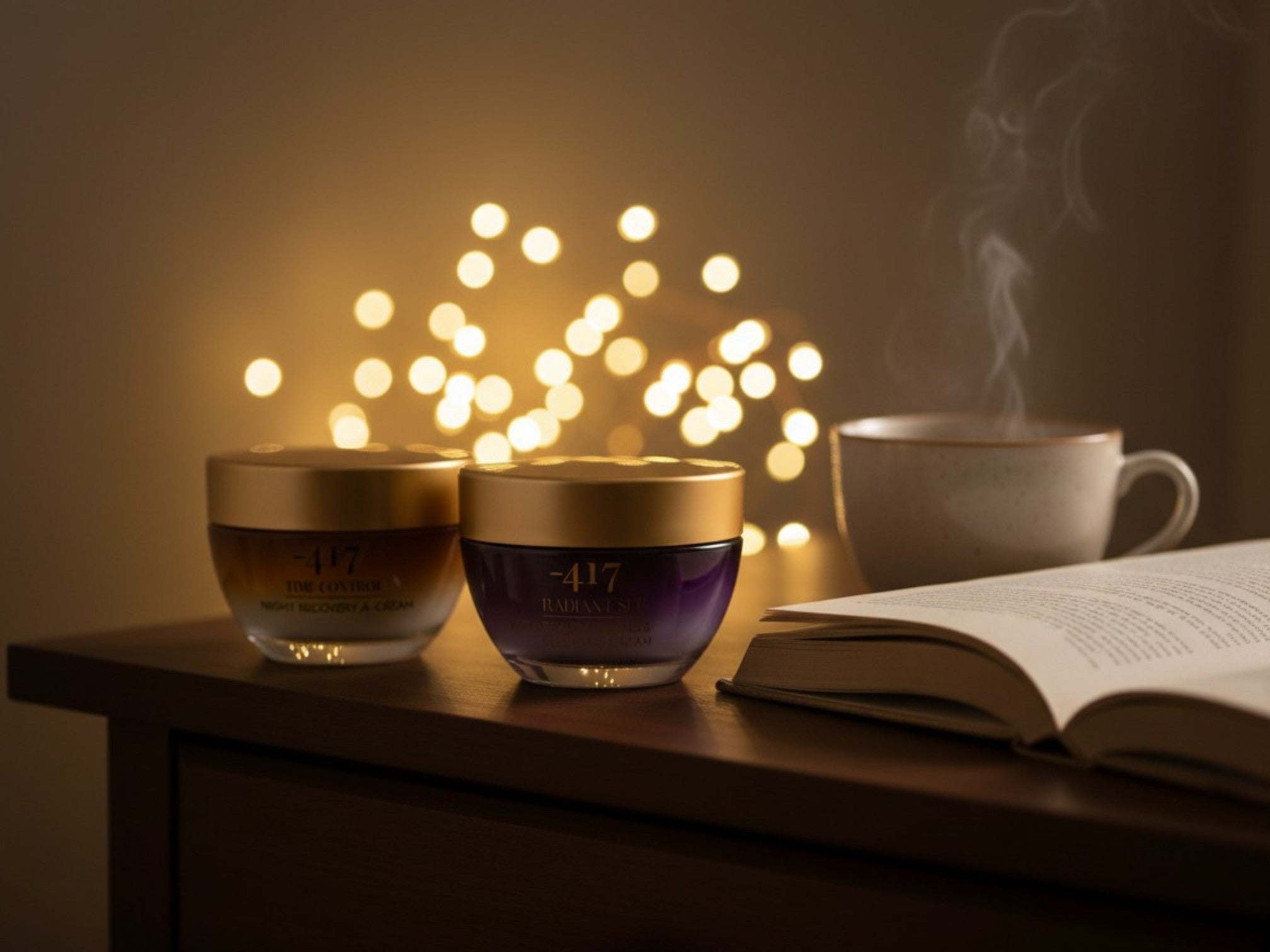 שידת לילה עם קרם לילה משקם ויטמין A וקרם שינה Immediate Miracle Beauty של 417 – שגרת טיפוח לילה לעור זוהר וצעיר